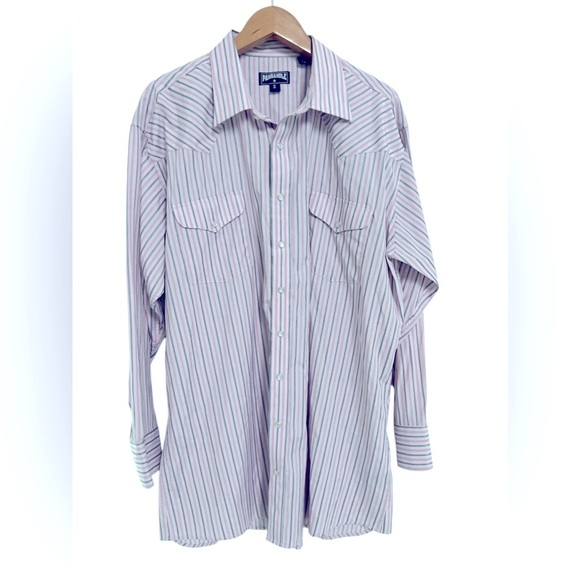 Panhandle Men’s Stripe Pearl Snap Western Shirt Size 18 36 - Picture 1 of 7